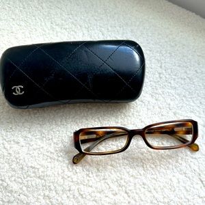 Retro 2000s Chanel Rectangular Tortoise Shell Eyeglasses with Case Rx
